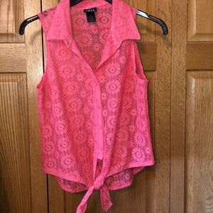 Pink/ Salmon embroidered blouse, size Large